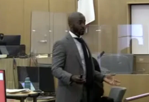 CVN screenshot of plaintiff attoreny Terrance Jones delivering his opening statement