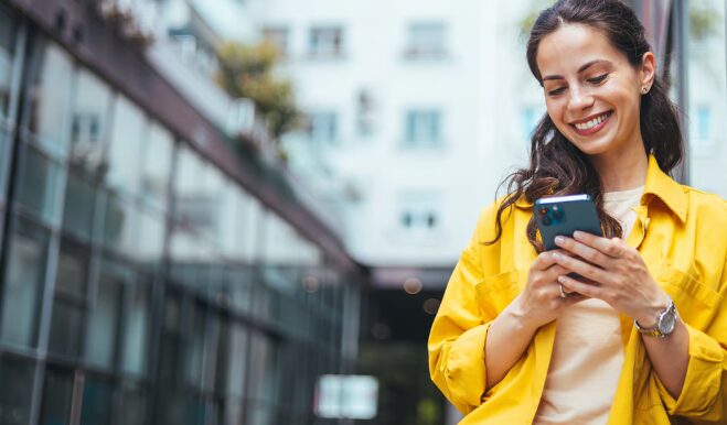 Woman using phone social selling